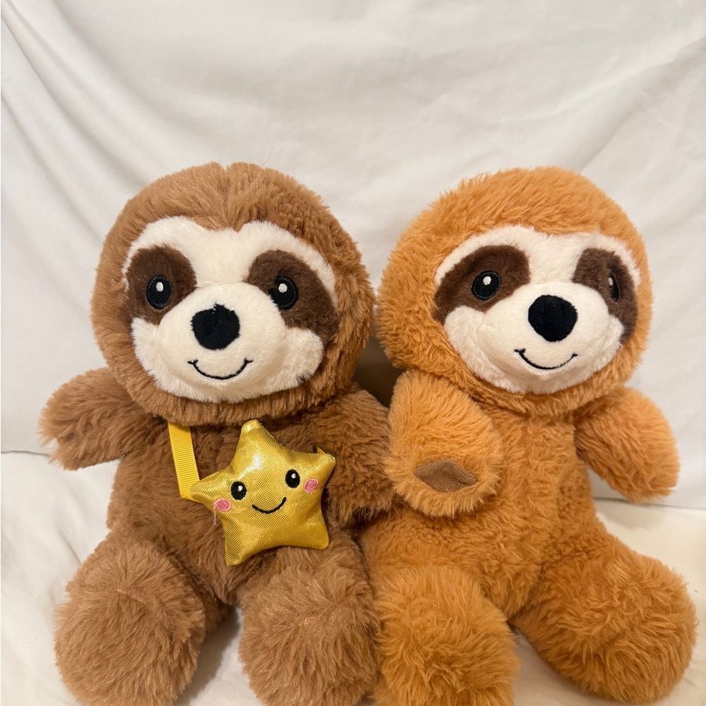 2 Adorable Brown Sloth Plush Toy Set